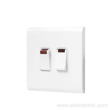 Double Pole White 2 Gang British standard switch